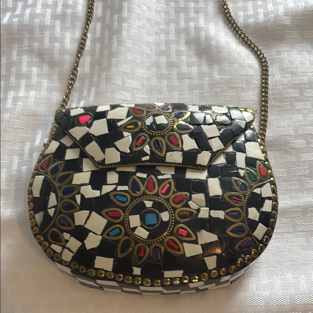 Mosaic Patterned Black and White Women's Bag